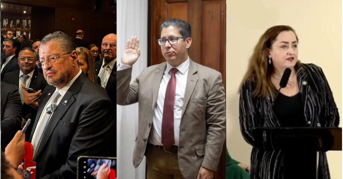 En la imagen, de izquierda a derecha, se observa al presidente de la República, Rodrigo Chaves; el viceministro de Transportes, Carlos Ávila; y a la presidenta ejecutiva del IFAM, Marlen Luna.