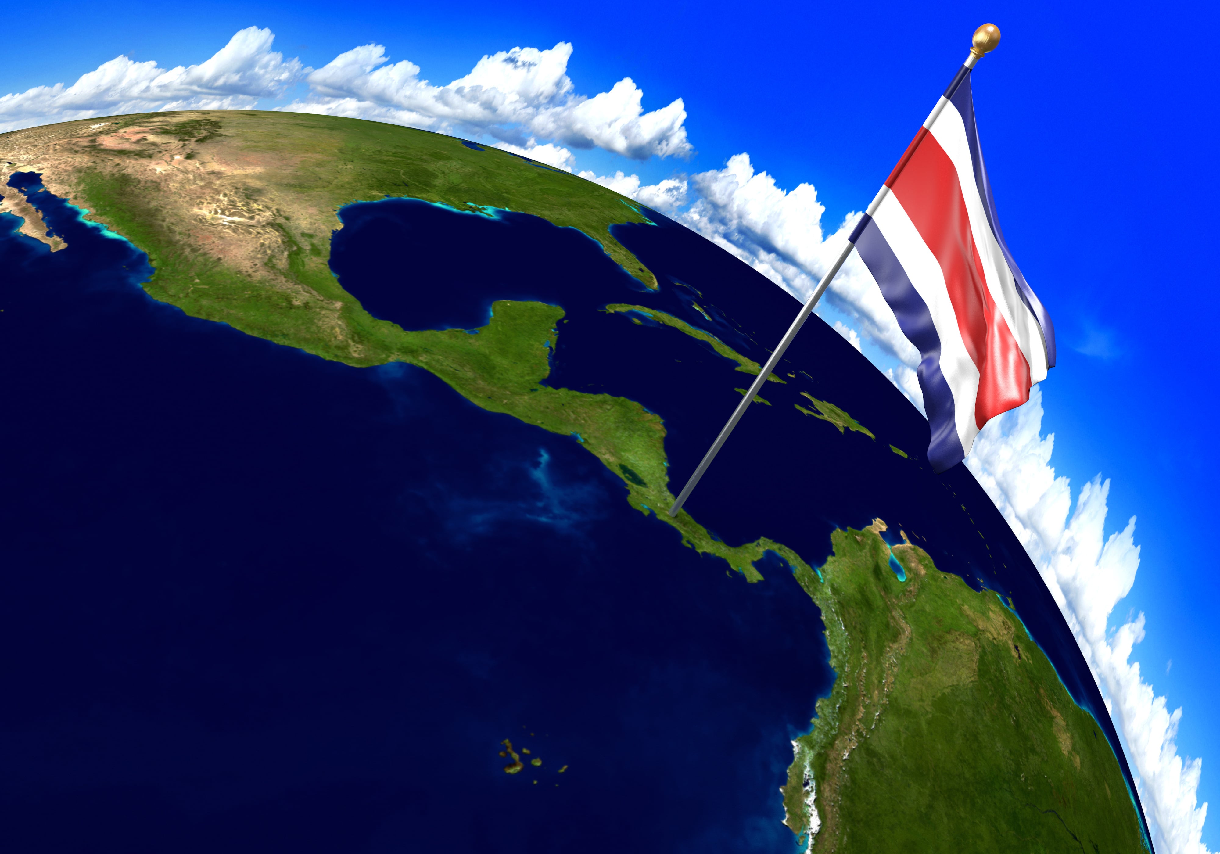 Bandera de Costa Rica sobre el país en globo terráqueo