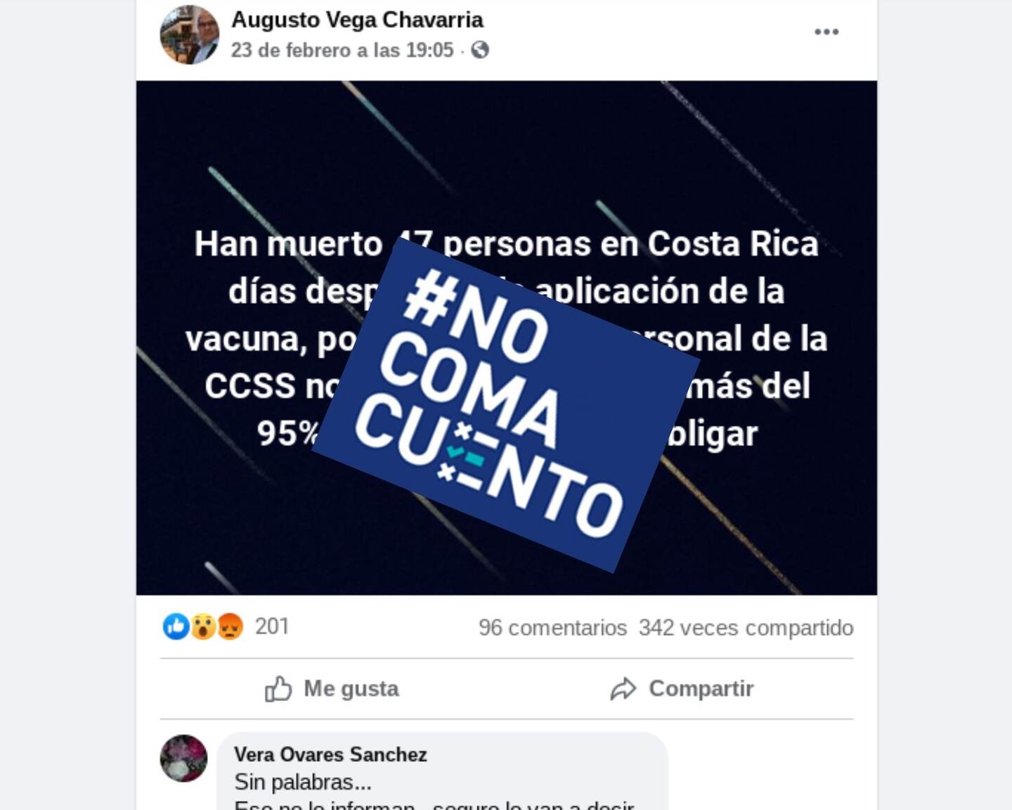 Médico Augusto Vega miente al afirmar que murieron 47 personas tras vacunarse contra covid-19.