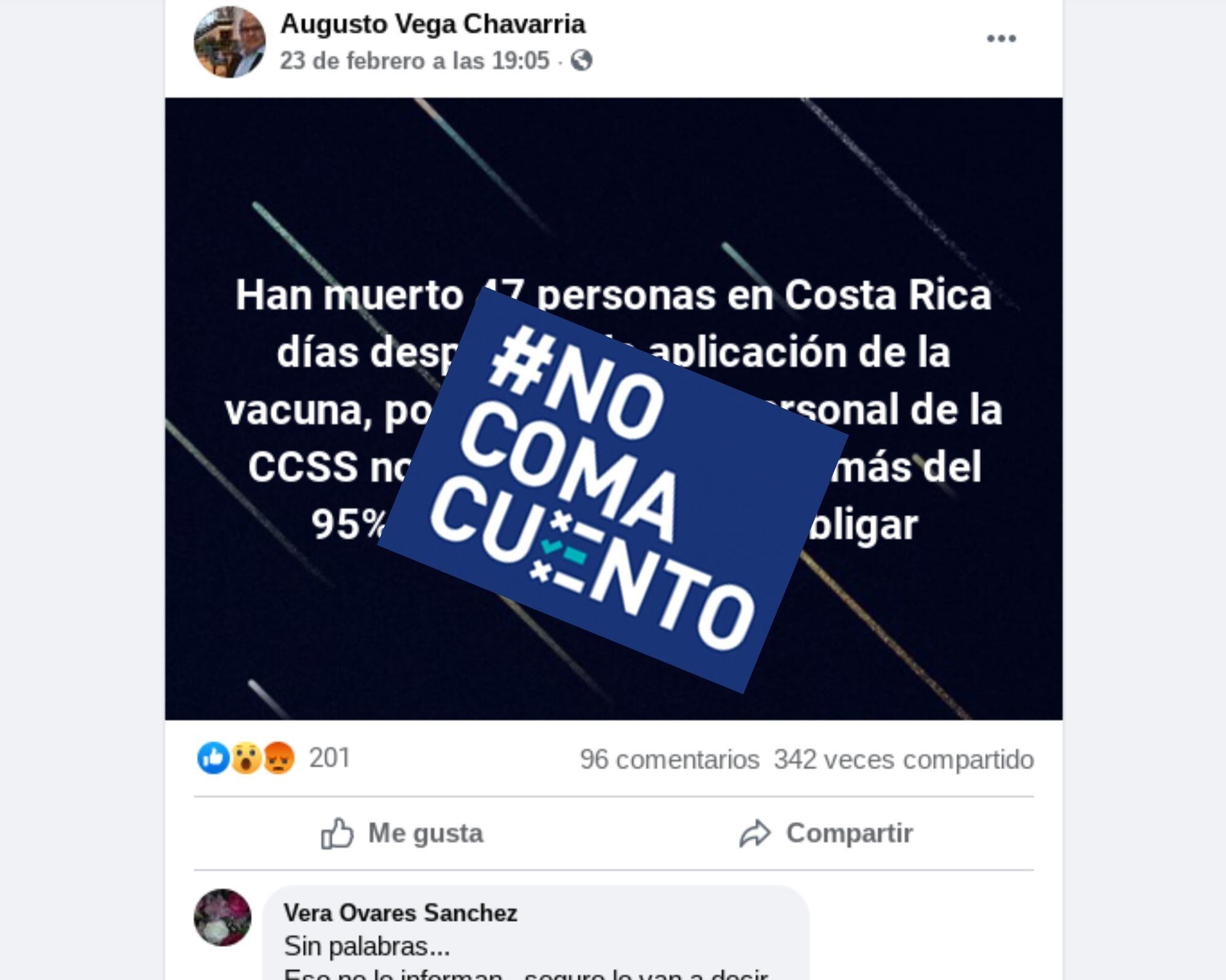 Médico Augusto Vega miente al afirmar que murieron 47 personas tras vacunarse contra covid-19.