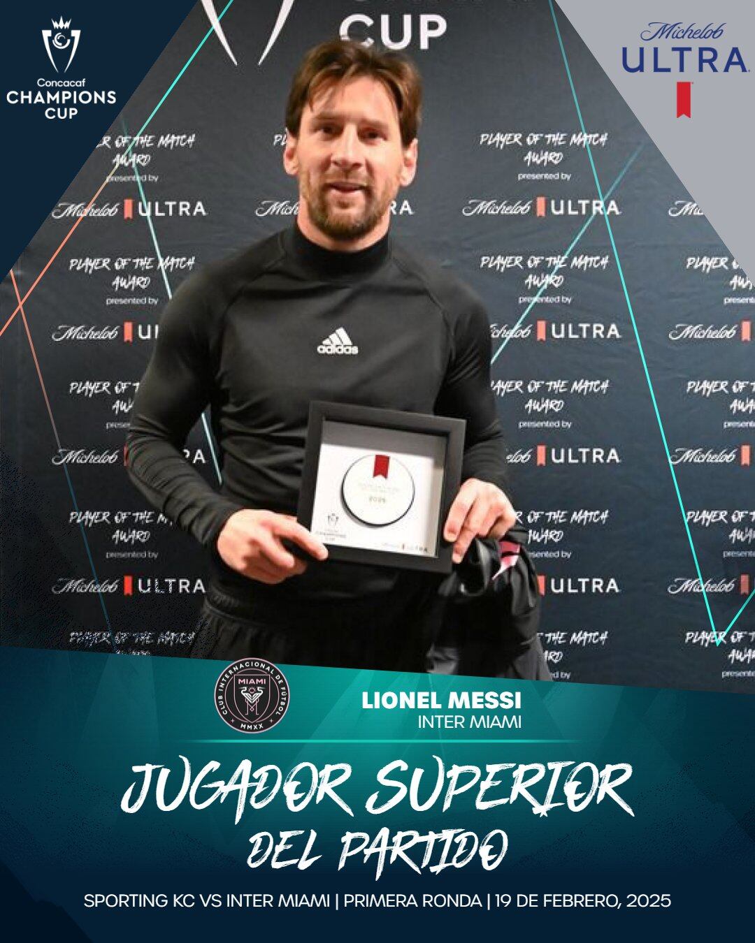 Lionel Messi fue declarado por Concacaf como el mejor jugador del partido entre Kansas City e Inter de Miami.