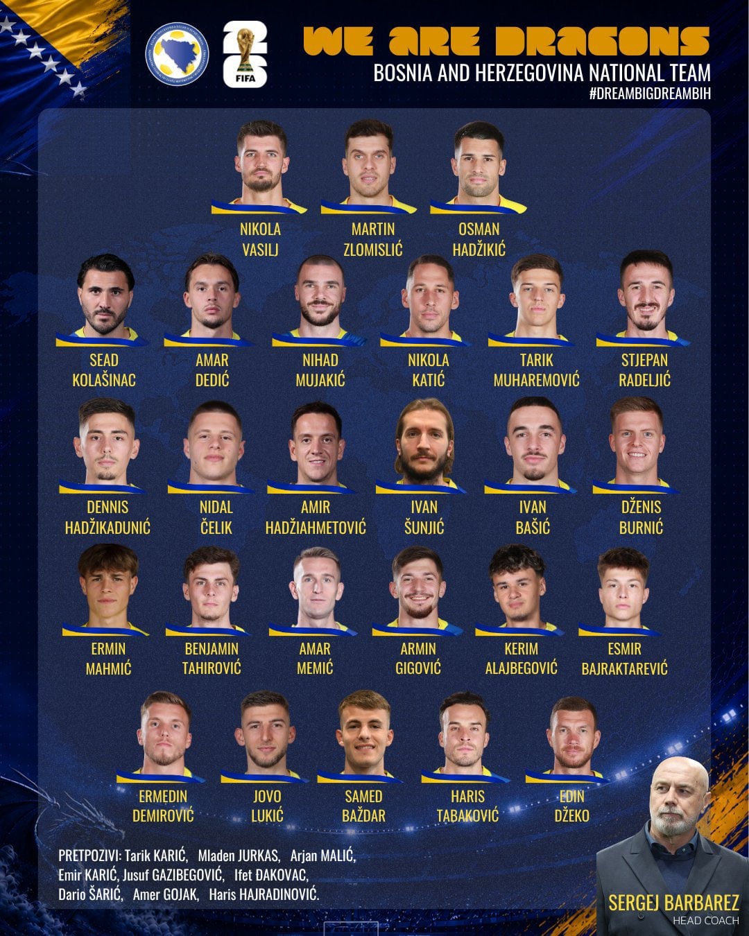 Bosnia anunció sus 26 jugadores que estarán en la Copa del Mundo 20226