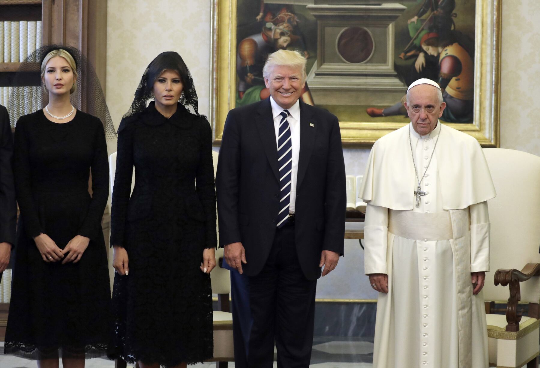 El Papa Francisco con el presidente estadounidense Donald Trump, su esposa Melania y su hija Ivanka.