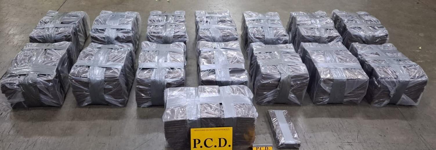 En estos 15 bultos grandes y uno pequeño iba la droga que estaba a punto de salir por el muelle de APM y que abastecería el mercado de Francia. Foto: MSP.