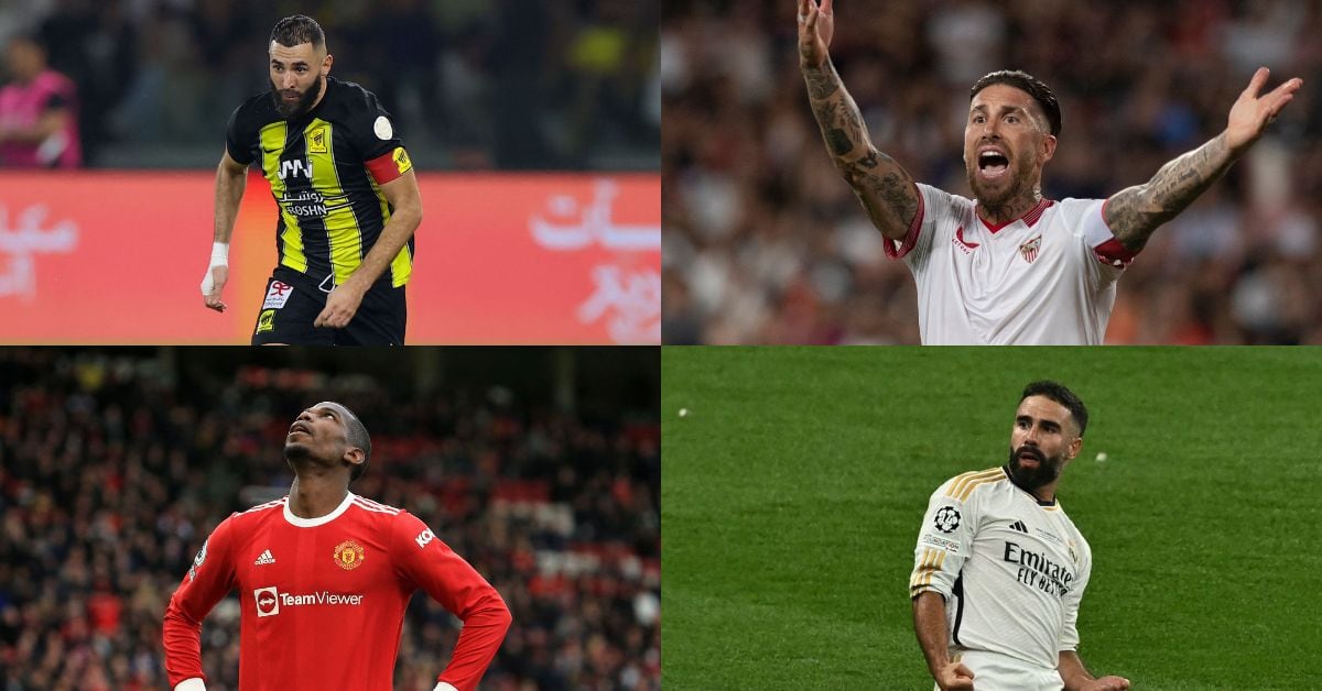 Varias estrellas mundiales son agentes libres después del cierre del mercado de fichajes. En la foto Karim Benzema en el Al-Ittihad, Sergio Ramos en su segundo paso por el Sevilla, Paul Pogba en el Manchester United y Dani Carvajal en el Real Madrid.