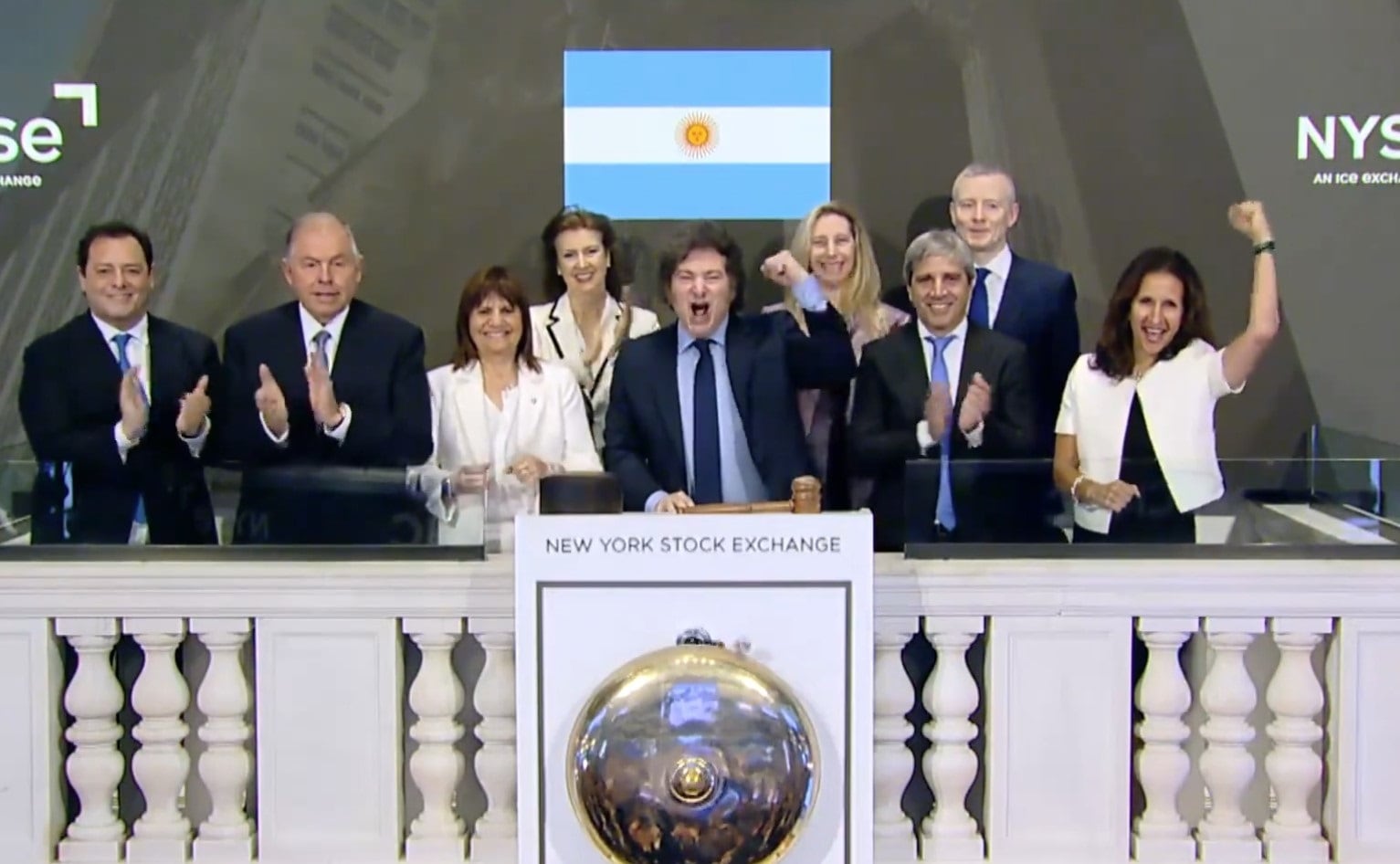 Javier Milei durante la apertura de la sesión de la Bolsa de Nueva York