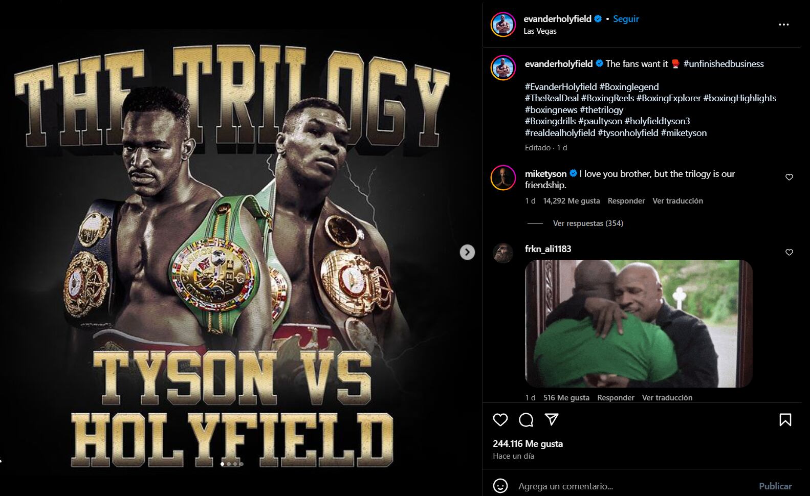 Holyfield, que actualmente tiene 62 años, recurrió a Instagram para compartir arte promocionando "la trilogía".