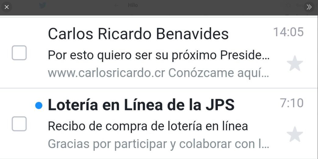 Este martes, compradores de lotería digital se quejaron de haber recibido un mensaje con contenido electoral por parte del equipo de campaña del precandidato lieracionista Carlos Ricardo Benavides. Foto: Captura de Twitter.