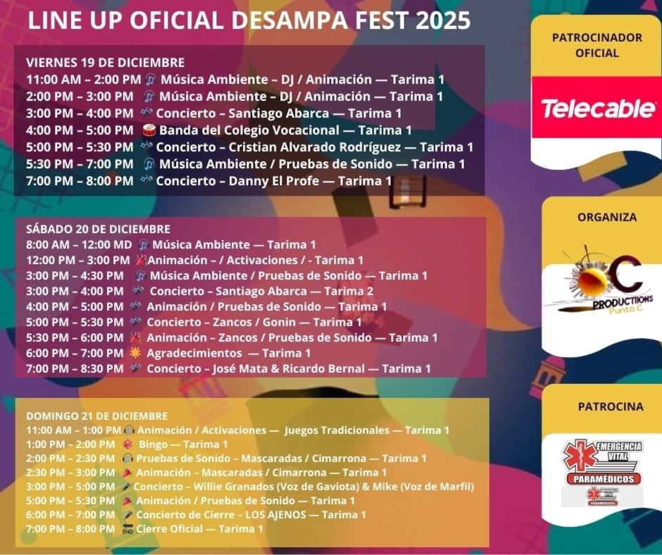 Horario oficial de actividades en el Desampa Fest.