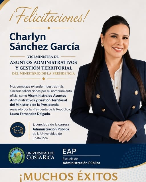 La UCR felicitó recientemente a Charlyn Sánchez García como nueva viceministra de la Presidencia.