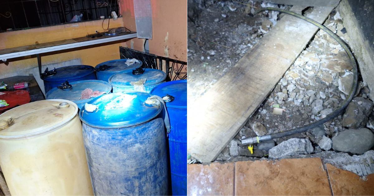 Autoridades intervinieron una toma ilegal en una propiedad. Allí se encontraron 17 estañones, así como un túnel de diez metros. (Foto: cortesía Recope)