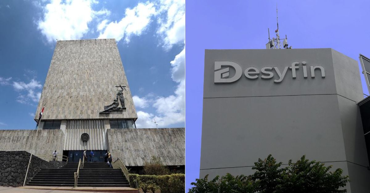 Fachada de la Corte Suprema de Justicia en San Jose y fachada de Financiera Desyfin