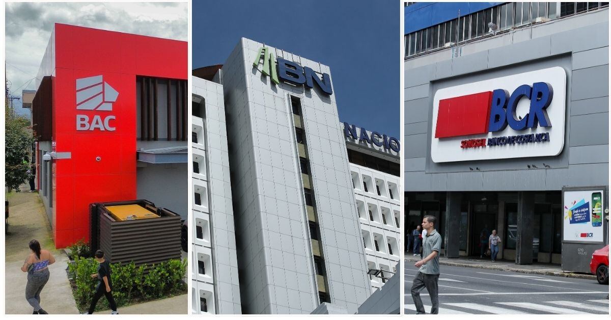 Fachada del BAC Credomatic, Banco Nacional y el BCR.