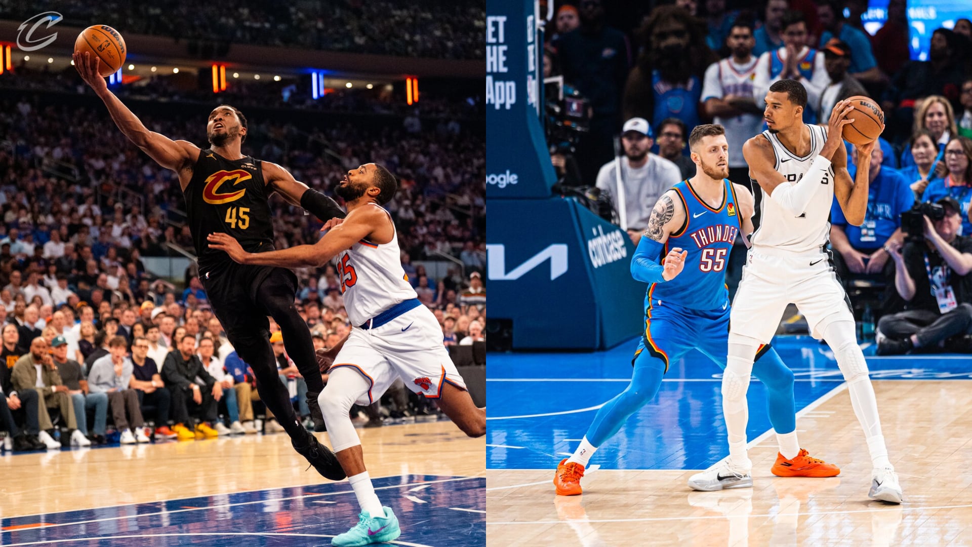 En la imagen los duelos de Donovan Mitchell vs. Mikal Bridges y Victor Wembanyama vs. Isaiah Hartenstein.