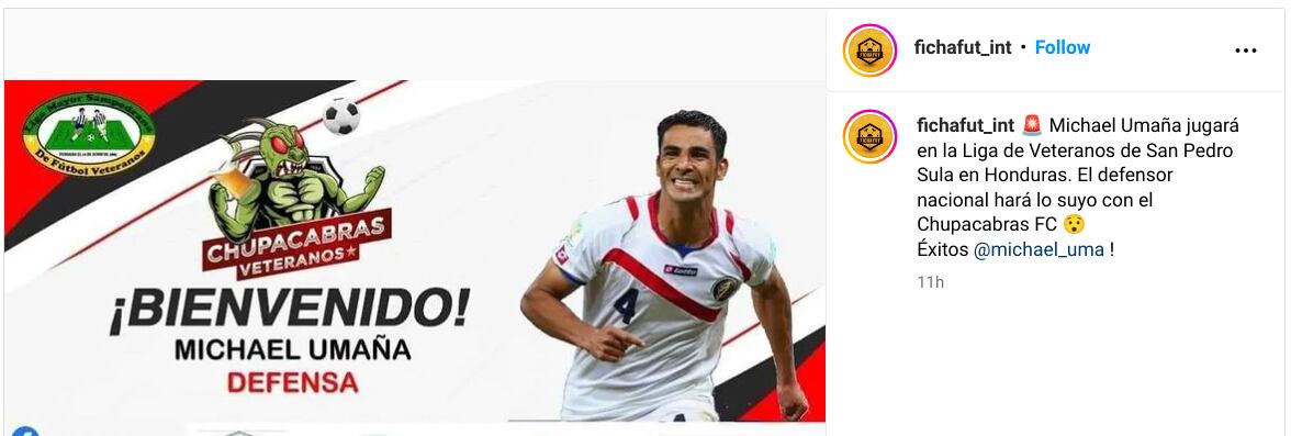 Michael Umaña
Nuevo Jugador del Chupacabras de la Liga de Veteranos de San Pedro Sula
25 de abril del 2024
Tomado de redes sociales