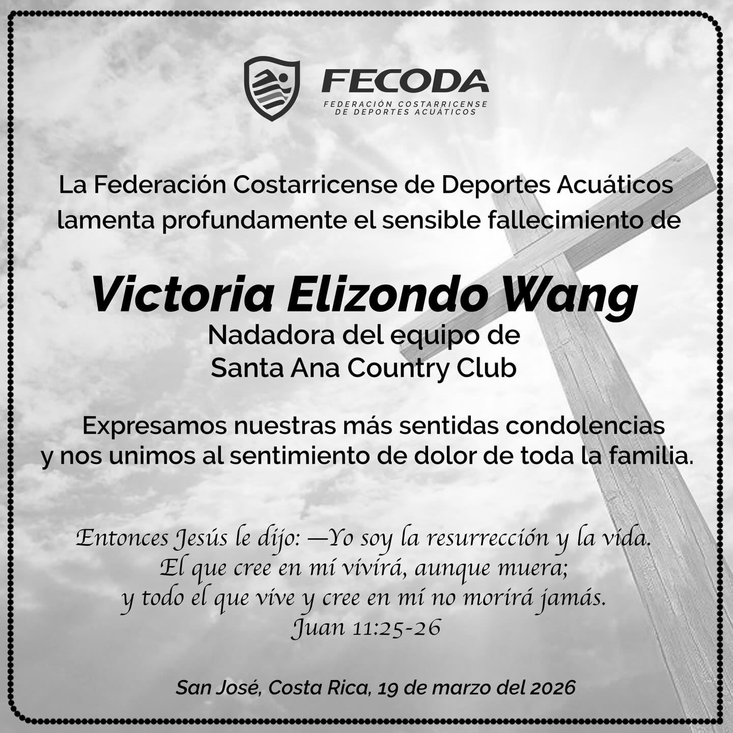 Esta es la nota luctuosa publicada por la Fecoda.