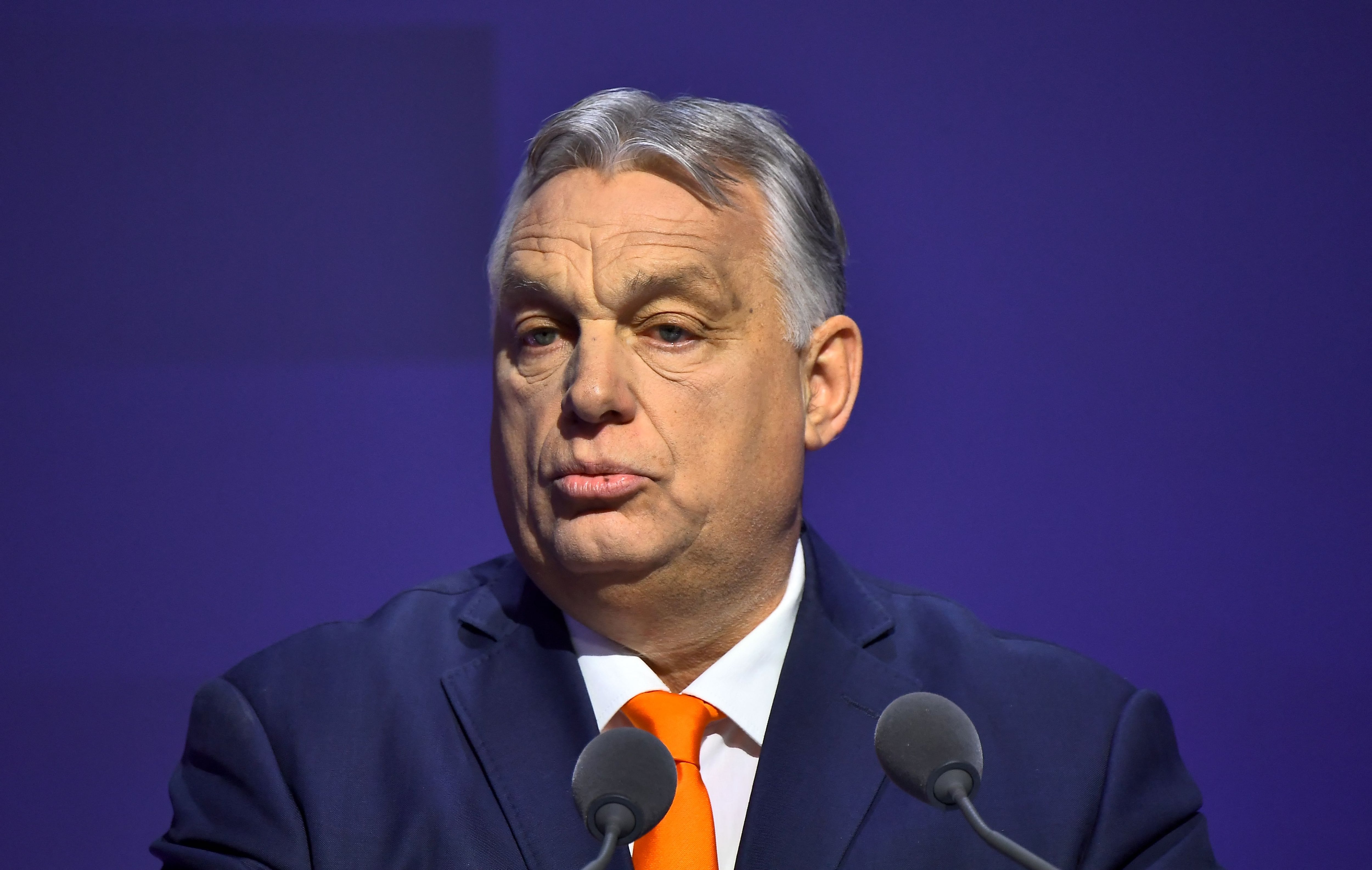 El primer ministro húngaro, Viktor Orban, pronuncia un discurso durante una conferencia titulada "La presidencia húngara de la UE en 2024, una historia de éxito", en el castillo de Buda el 20 de enero de 2025 en Budapest, Hungría.