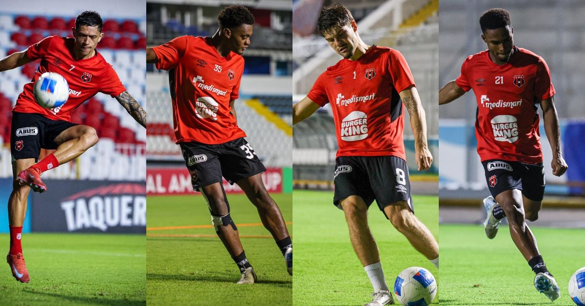 Anthony Hernández, Rashir Parkins, Elián Quesada y Kenyel Michel reconocieron la cancha del Estadio "Chelato" Uclés, en Tegucigalpa, donde será el partido de este martes entre Motagua y Liga Deportiva Alajuelense.