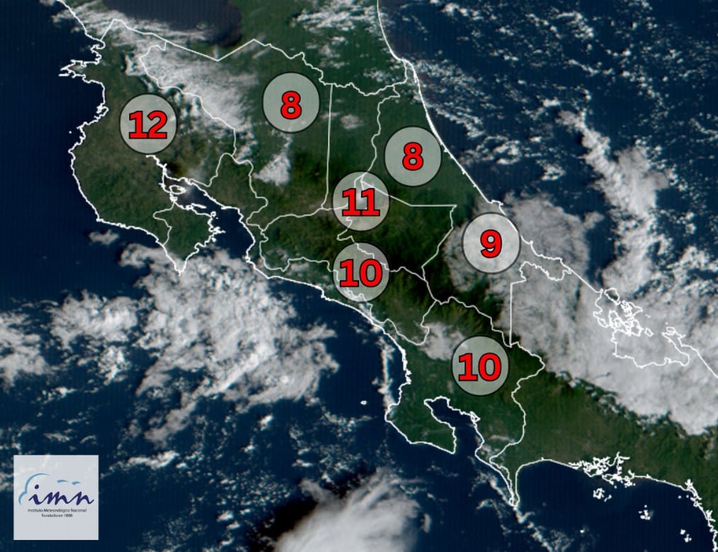 Mapa del Instituto Meteorológico Nacional con el índice de radiación ultravioleta