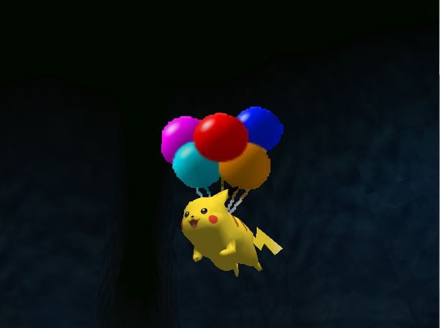 'Balloon Pikachu', o Pikachu suspendido por globos, en su aparición en el videojuego 'Pokémon Snap' (Nintendo), lanzado en 1999.