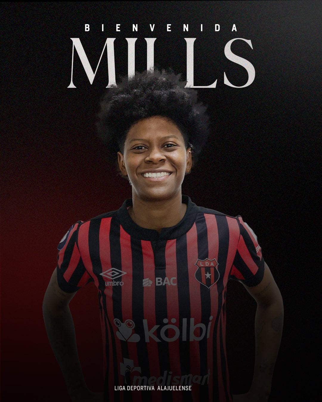 Natalia Mills regresa a Liga Deportiva Alajuelense.