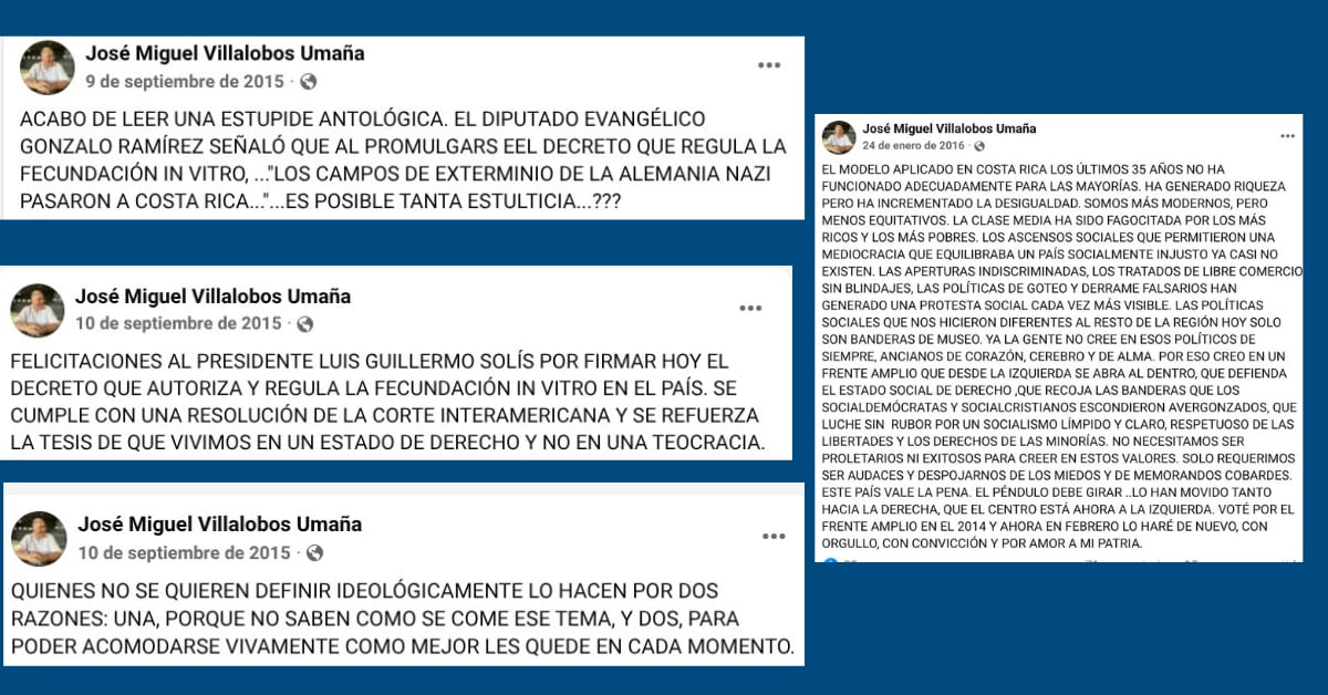 José Miguel Villalobos, abogado del presidente Rodrigo Chaves, pasó de respaldar al FA y al PAC y de criticar el conservadurismo religioso, a integrarse a un partido derechista aliado con sectores evangélicos.
