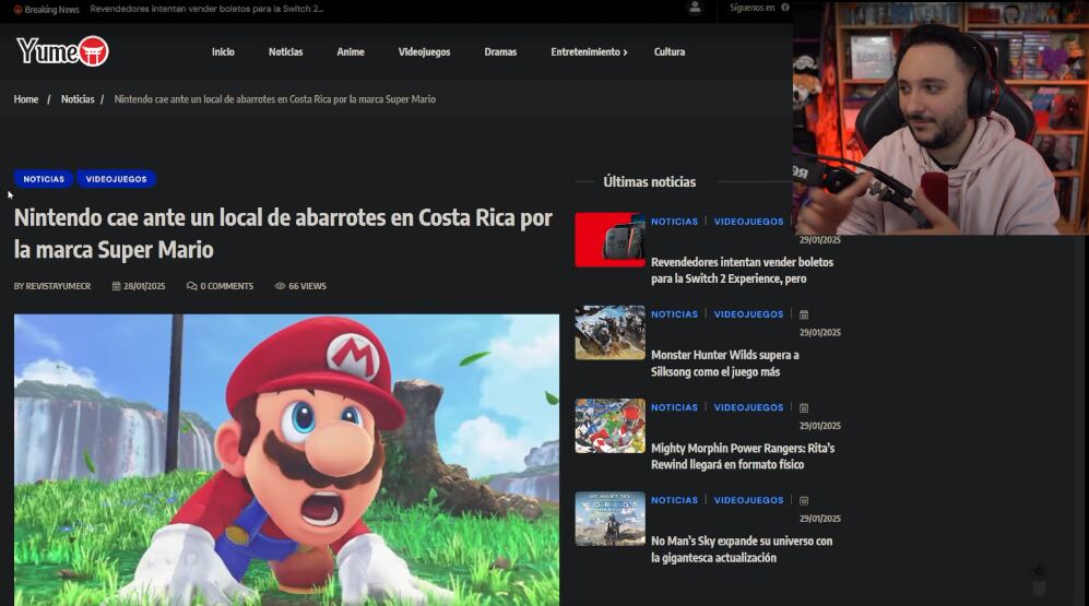 Pantallazo de la transmisión en vivo del streamer BaityBait, donde conversó de la disputa legal del comercio Súper Mercado contra Nintendo.