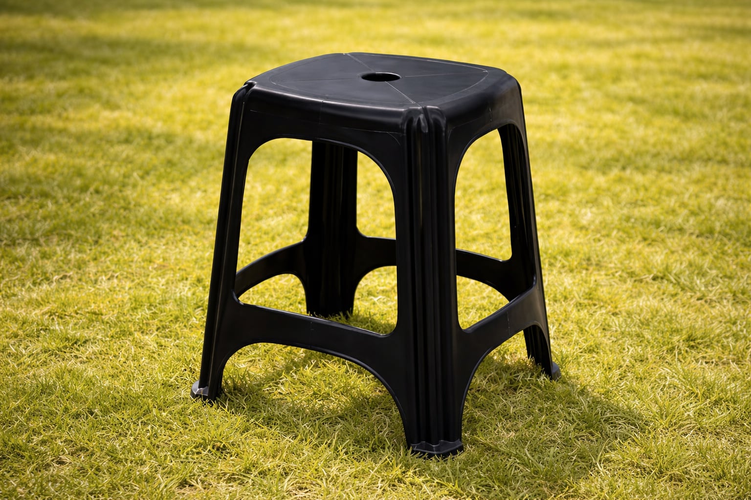 El diseño del agujero central en los banquitos de plástico facilita drenaje, ventilación, resistencia y transporte.