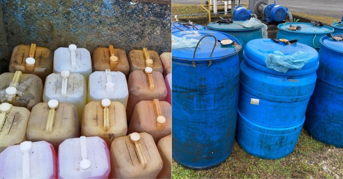 Dos operativos en Puntarenas (a la izquierda) y Limón (a la derecha) permitieron incautar un total de 2.220 litros de combustible que se presume fue robado. (Fotos: cortesía Recope)