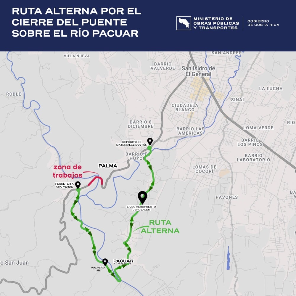 Ruta 243 tendrá cierre total por obras en el puente Pacuar. Solo livianos y autobuses usarán vía alterna; camiones irán por rutas 34 y 2.