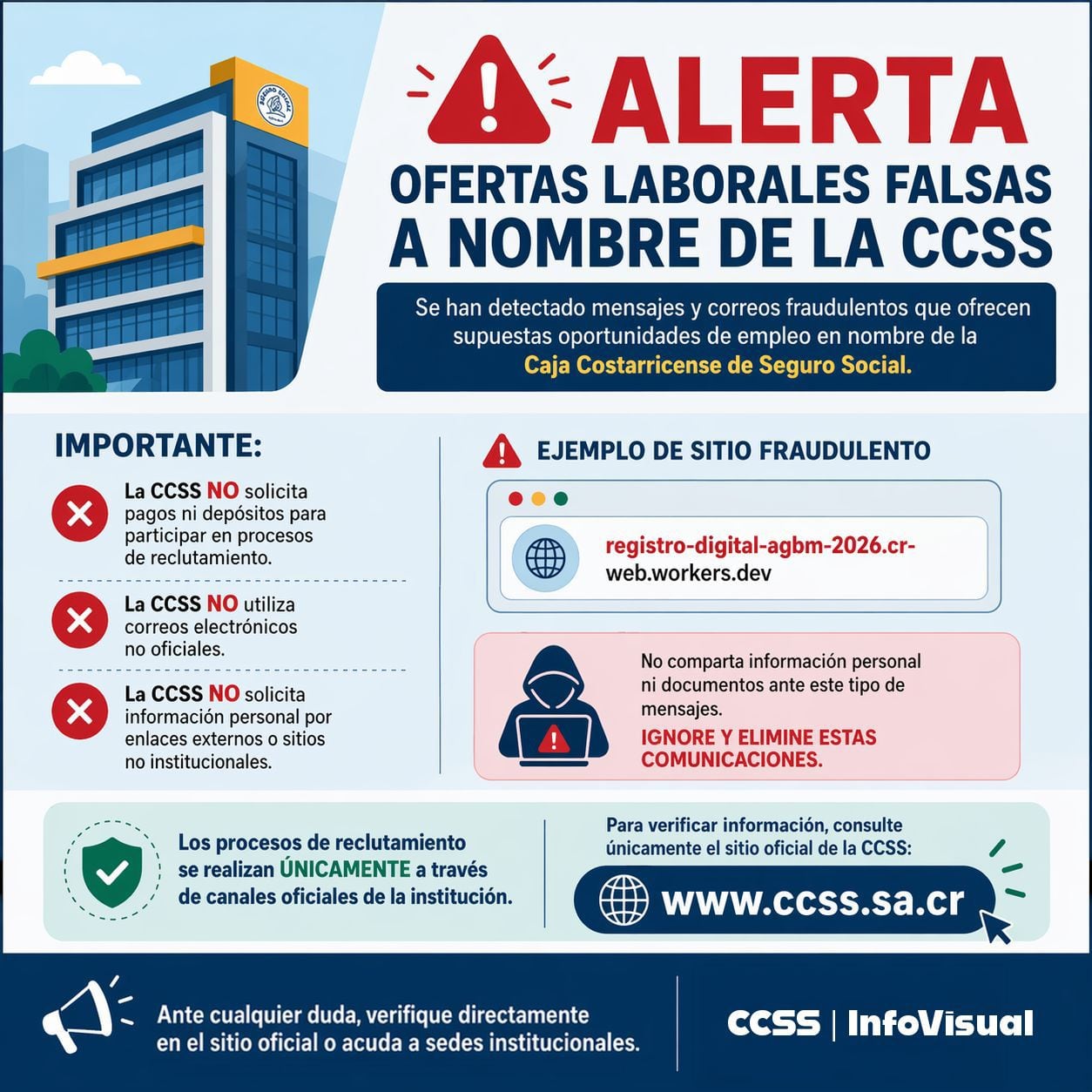 CCSS advierte sobre ofertas de empleo falsas.
