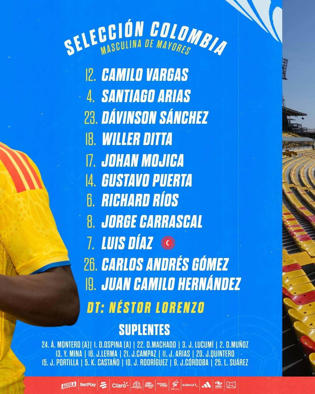 Esta es la alineación de Colombia para el partido contra la Selección de Costa Rica.