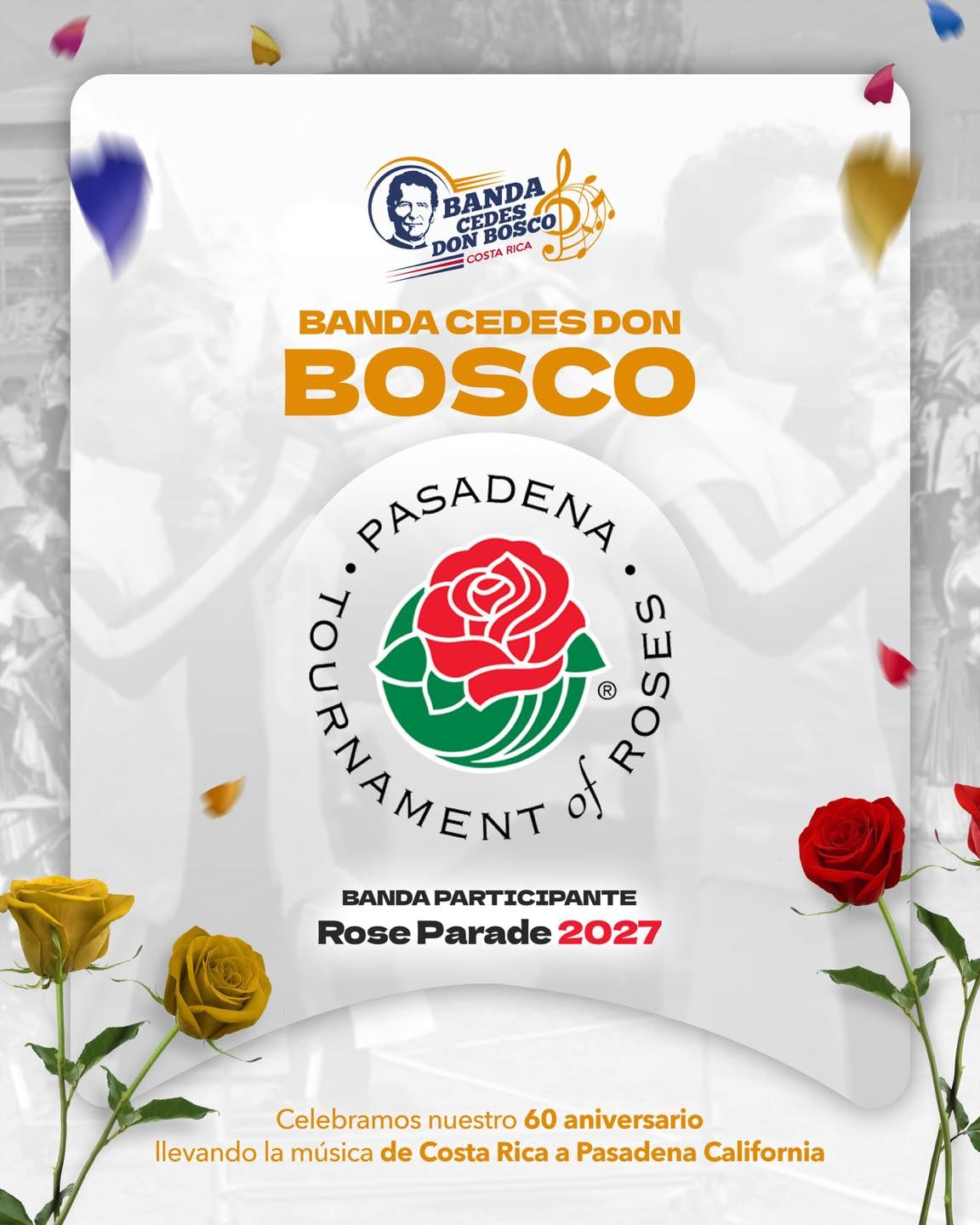 Afiche del anuncio de la banda de CEDES Don Bosco en el Festival de las Rosas.