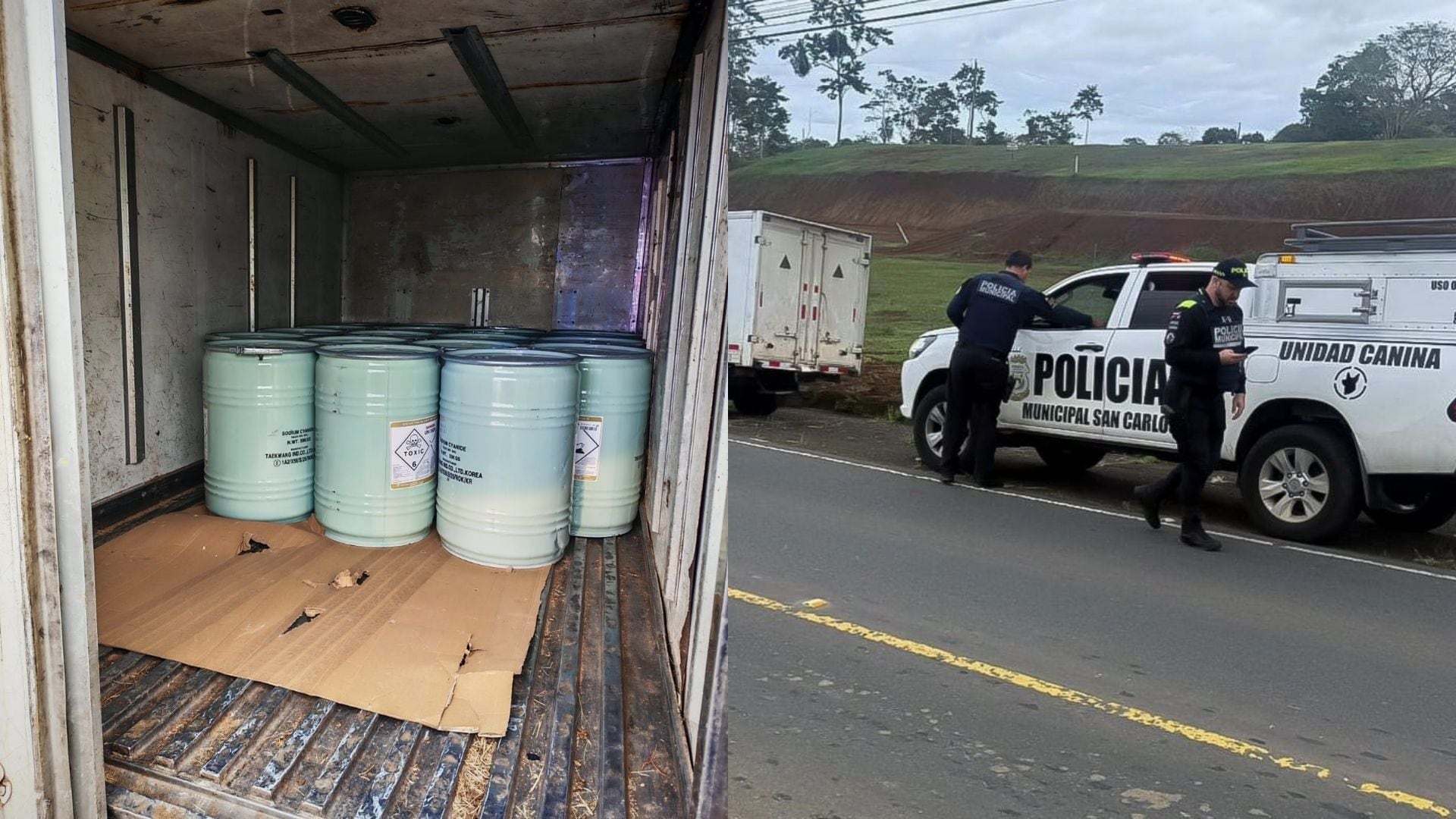 La policía municipal de San Carlos decomisó 18 estañones de cianuro.