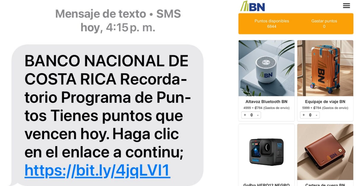 Imagenes que ejemplifican el intento de fraude a clientes del Banco Nacional