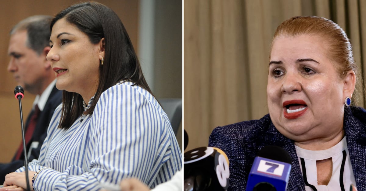 Retrato de dos mujeres. Solo las caras. Una más joven, blanca, de cabello oscuro hasta los hombros. Otra mayor, blanca, de cabello rubio recogido.