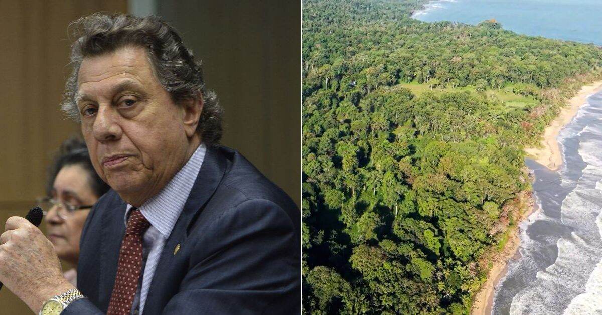 En la imagen, Franz Tattenbach, ministro de ambiente y energía, y una imagen aérea de Gandoca-Manzanillo