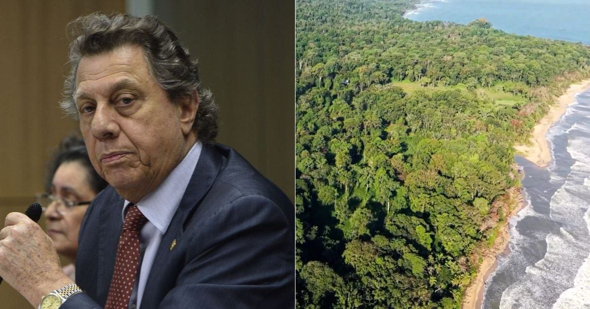 En la imagen, Franz Tattenbach, ministro de ambiente y energía, y una imagen aérea de Gandoca-Manzanillo