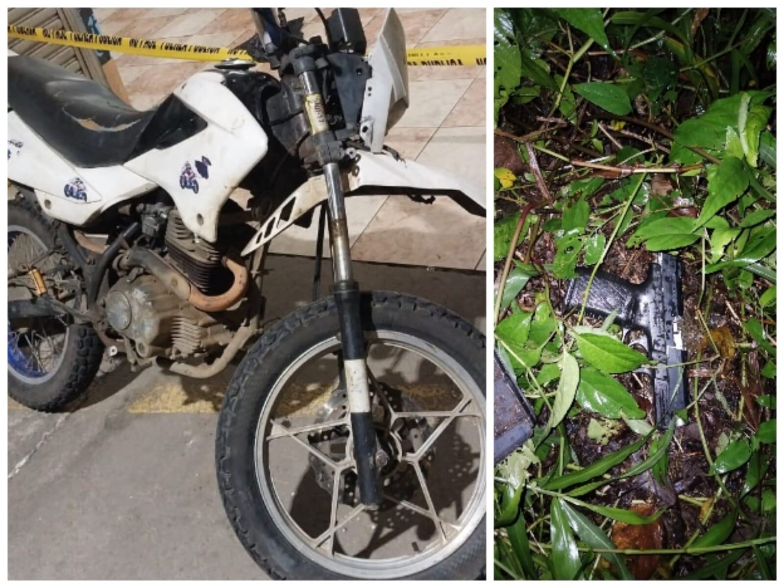 Luego de un asalto, pistoleros en moto dispararon contra la Fuerza Pública que al repeler el ataque detuvo a dos de ellos, que resultaron heridos. Foto: MSP.