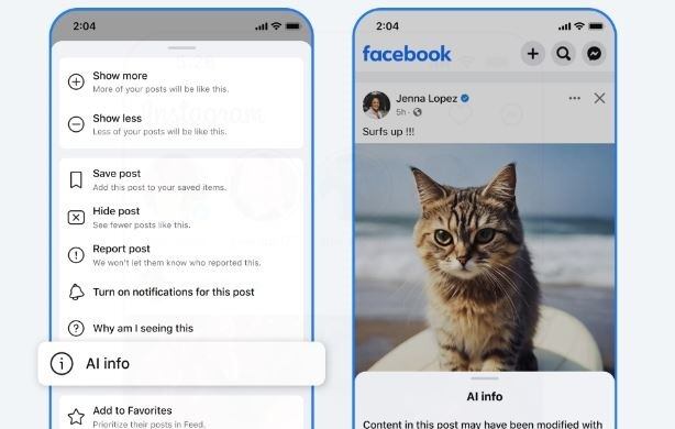 Meta traslada el botón "Información de IA" al menú de publicaciones para ofrecer detalles sobre el uso de inteligencia artificial.