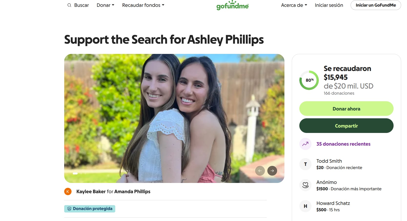 Los seres queridos de Ashley Phillips abrieron una campaña de GoFundMe para destinar fondos a la búsqueda.