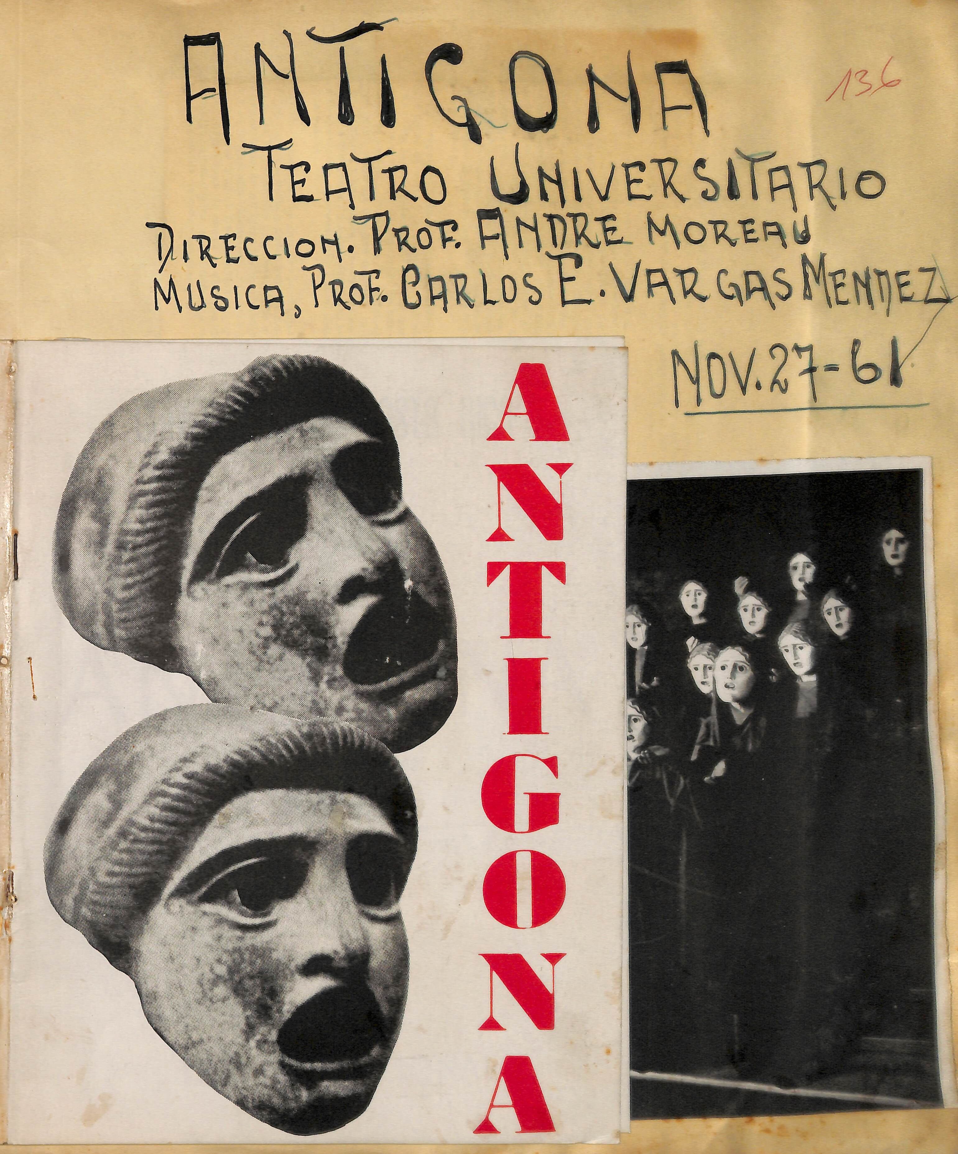 Póster alusivo a la presentación de la obra de teatro 'Antígona', de Sófocles, dirigida por André Moreau.