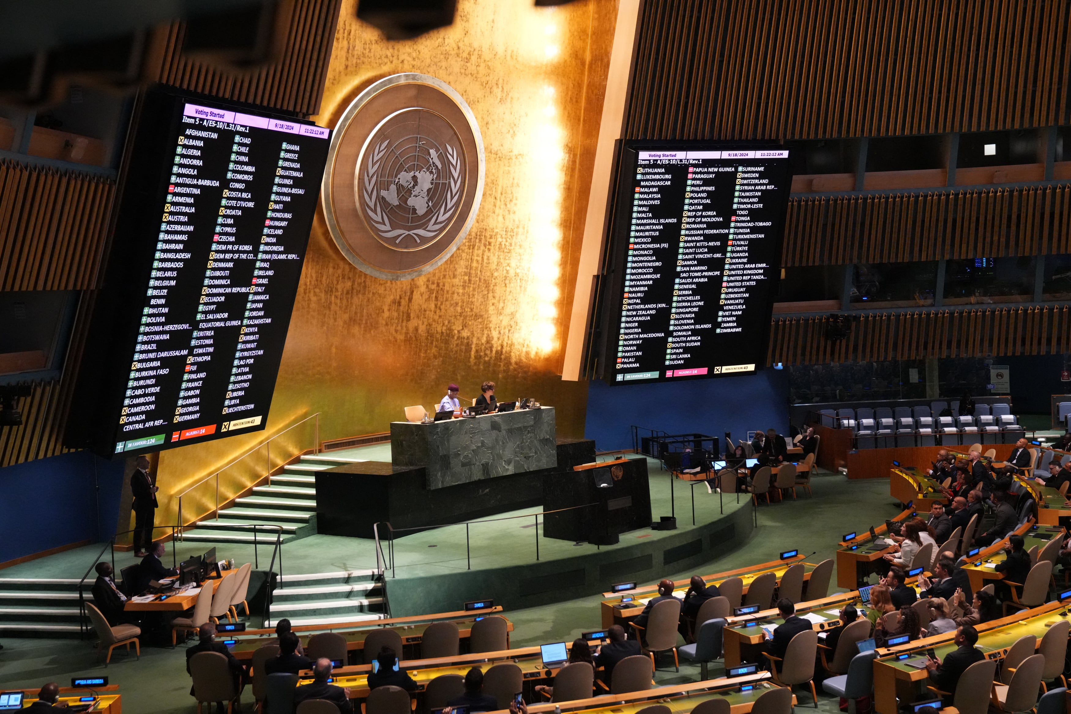 La misión palestina ante la ONU calificó la votación de la Asamblea General de decisión 'histórica'. Foto: AFP