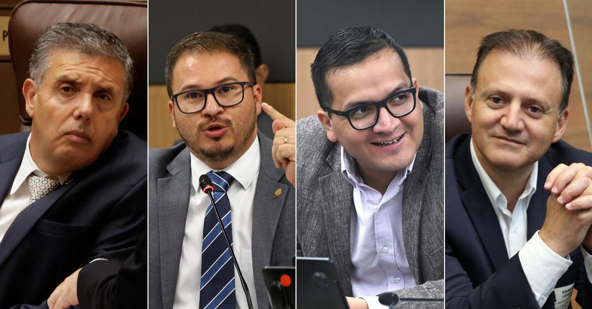 En la imagen, de izquierda a derecha, Óscar Izquierdo, del PLN; José Pablo Sibaja, del PNR; Antonio Ortega, del FA; y Luis Diego Vargas, del PLP.