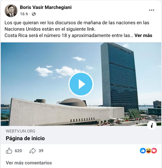 El representante diplómatico Boris Marchegiani promovió en redes sociales su intervención en la Asamblea General.