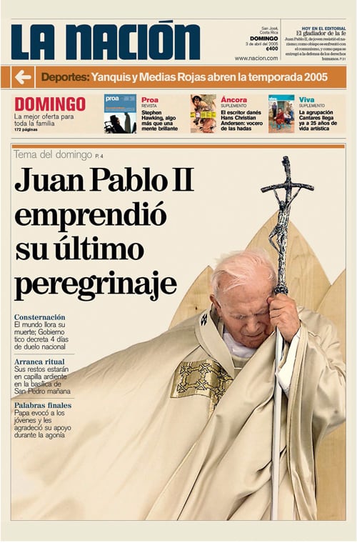 Portada de La Nación del 3 de abril del 2005