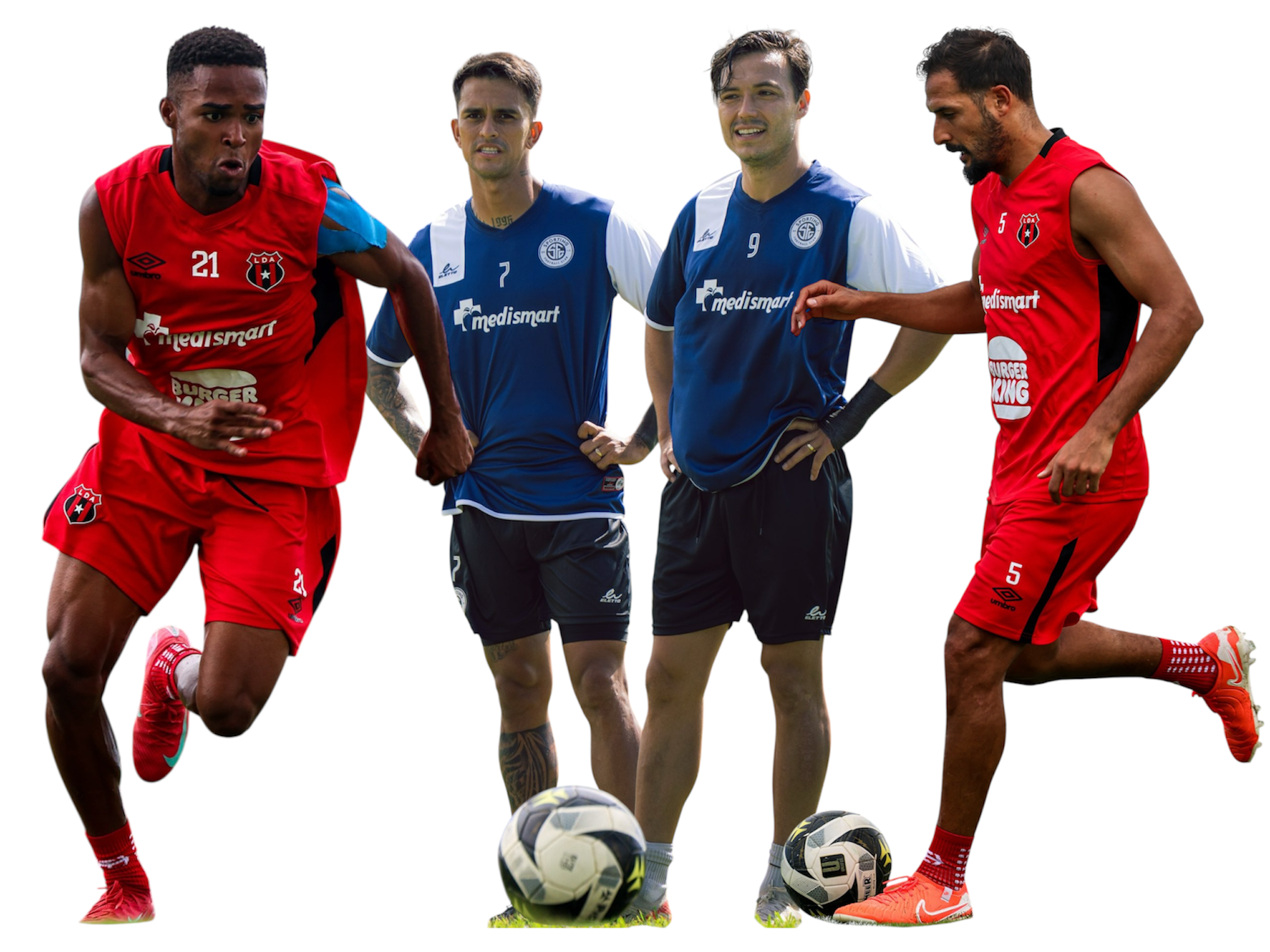 Kenyel Michel, Yoserth Hernández, Erick Torres y Celso Borges pueden ser protagonistas este domingo en el partido entre Sporting y Liga Deportiva Alajuelense.