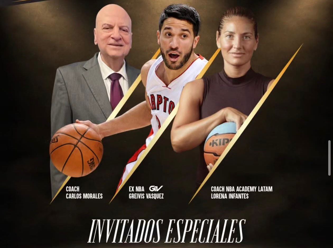 Carlos Morales, Greivis Vásquez y Lorena Infantes en orden de izquierda a derecha.