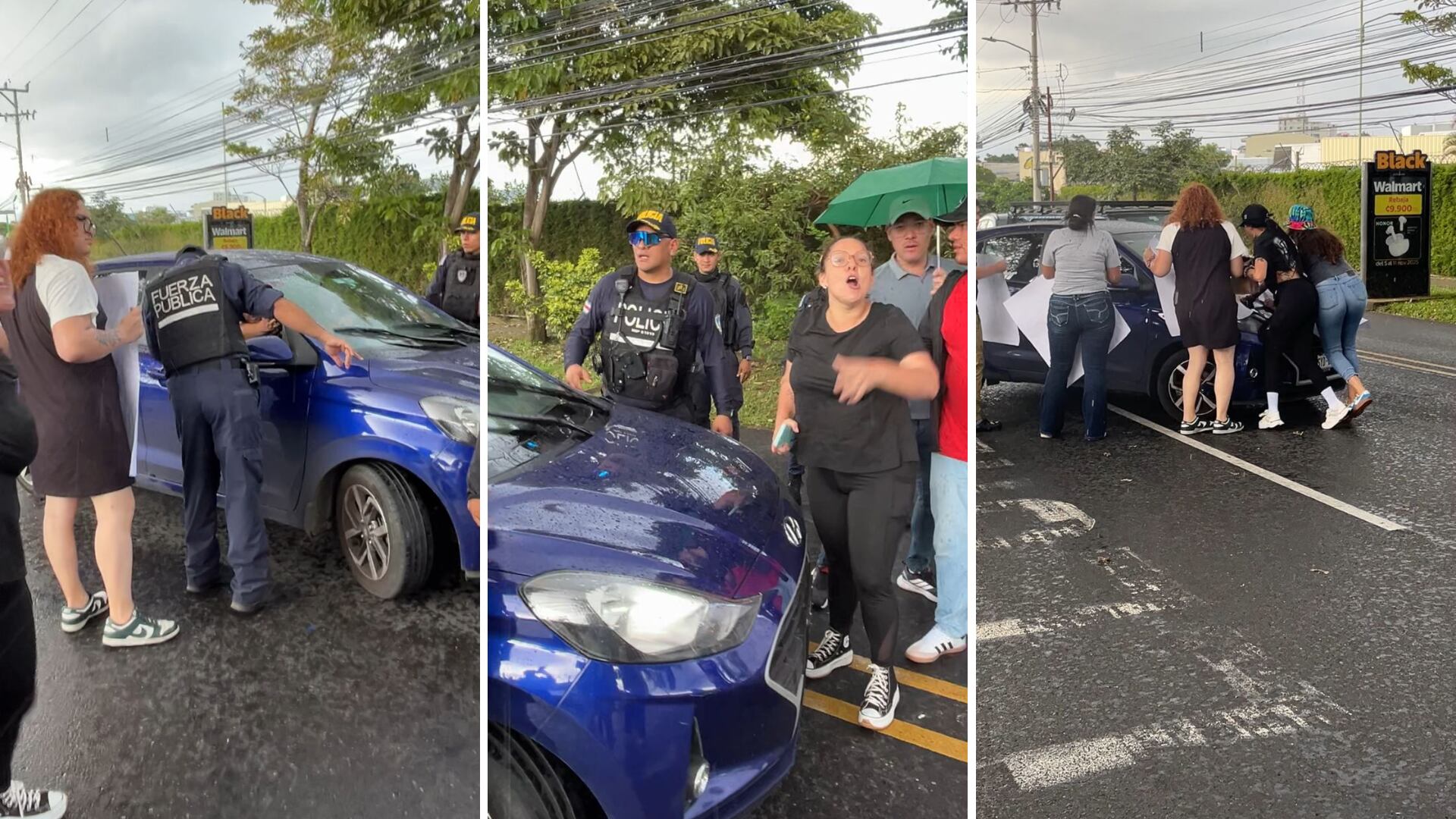 Incidente conductor y manifestantes