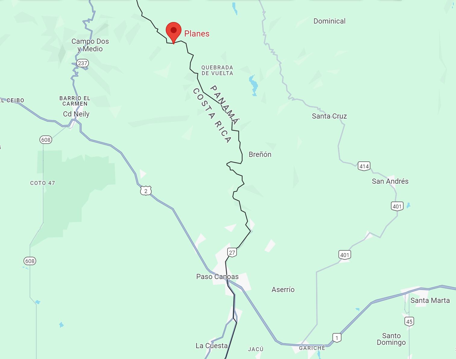 Planes, población de Corredores, frontera Panamá Paso Canoas